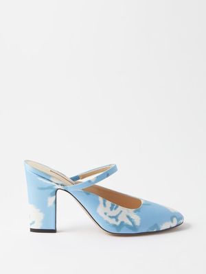 Emilia Wickstead - Oona Floral-print Satin Mules - Womens - Blue Floral