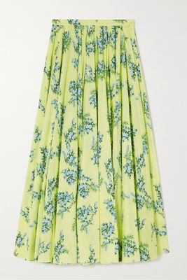 Emilia Wickstead - Rhea Floral-print Swiss-dot Cotton-blend Seersucker Midi Skirt - Yellow