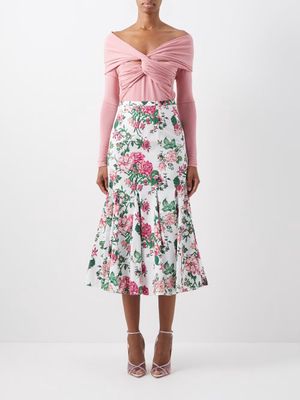 Emilia Wickstead - Rhianne Floral-print Cotton-poplin Midi Skirt - Womens - Pink Multi