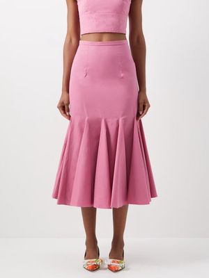 Emilia Wickstead - Rhianne Fluted Cotton-poplin Midi Skirt - Womens - Pink