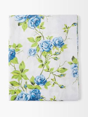 Emilia Wickstead - Rose Vine 300cm X 205cm Linen Tablecloth - Womens - White Blue Multi