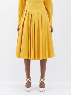 Emilia Wickstead - Tienne Pleated Cotton Skirt - Womens - Mid Yellow