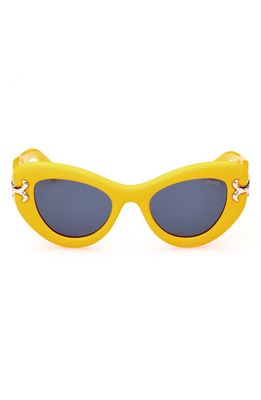 Emilio Pucci 50mm Small Cat Eye Sunglasses in Shiny Yellow /Blue