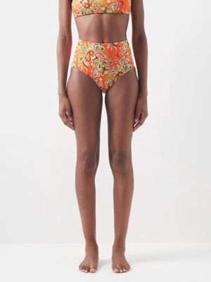 Emilio Pucci - Africana-print High-rise Bikini Briefs - Womens - Orange Print