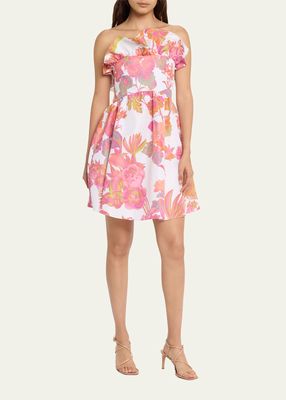 Emily Floral-Print Strapless Ruffle Mini Dress