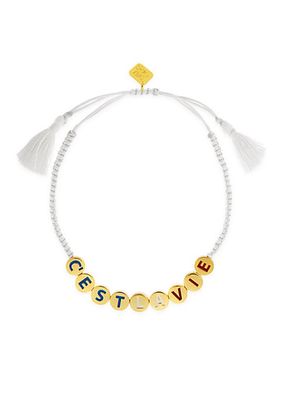 Emily In Paris Cest La Vie 18K Gold-Plated Bead & Enamel Cord Bracelet