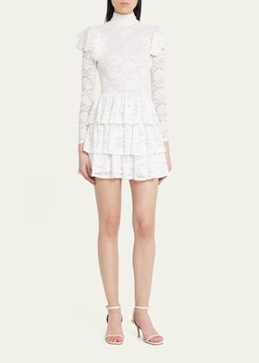 Emily Tiered-Ruffle Lace Mini Dress