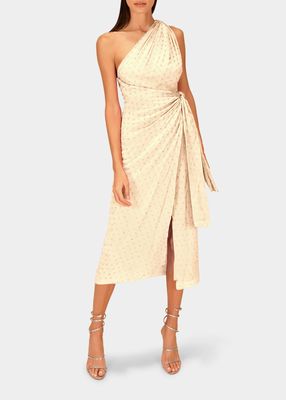 Emma Crystal One-Shoulder Midi Wrap Dress