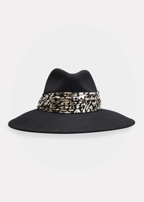 Emmanuelle Wool Fedora Hat w/ Metallic Leopard-Print Band