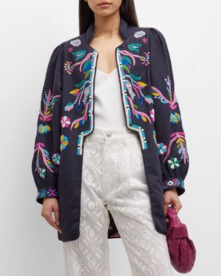 Emmylou Embroidered Open-Front Coat