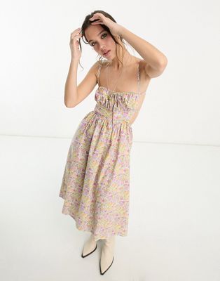 Emory Park chintzy floral back detail cotton midaxi dress in multi