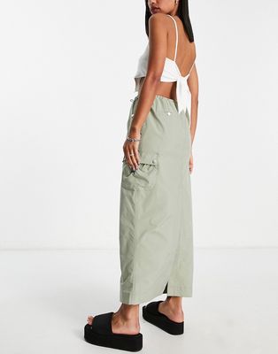 Emory Park longline cargo skirt with toggles in khaki-Green