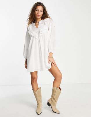 Emory Park ruffle front smock dress in off white