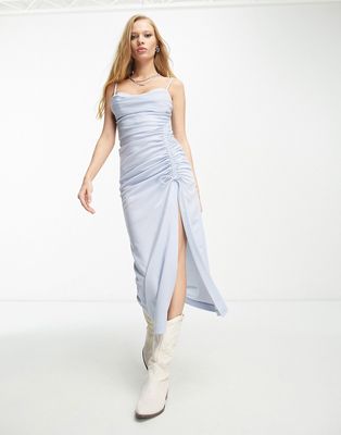 Emory Park slinky ruched detail midi dress in soft blue