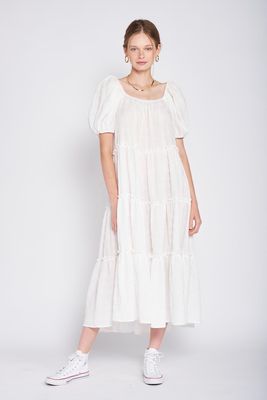Emory Park Women's 3/4 Sleeve Textured Tiered Peasant Dress in Ivory