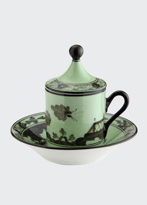 Empire-Style Coffee Cups & Saucers, Set of 2 - Green