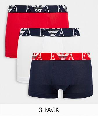 Emporio Armani 3 pack trunk in white/red/navy-Multi