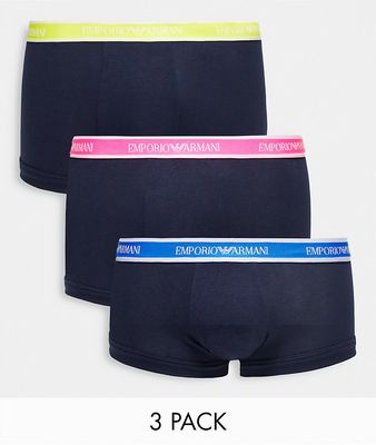 Emporio Armani 3 pack trunk with color waistband in black