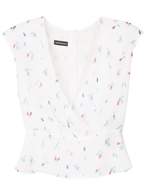 Emporio Armani abstract-print V-neck blouse - White