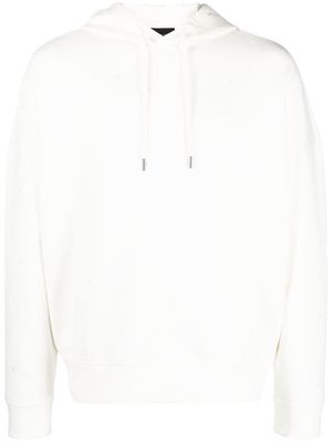 Emporio Armani all-over embroidered drawstring hoodie - White