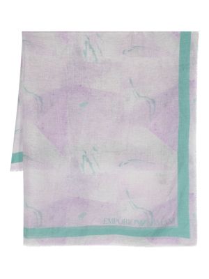 Emporio Armani asbtract-print frayed scarf - Purple