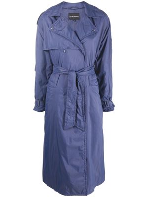 EMPORIO ARMANI belted hooded trench coat - Blue