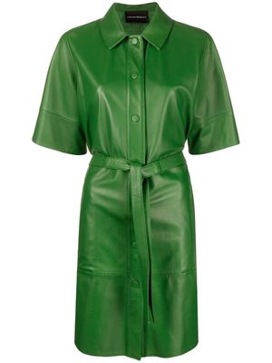 Emporio Armani belted leather shirt dress - Green