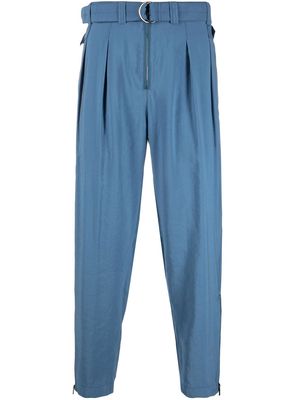 Emporio Armani belted tapered-leg trousers - Blue