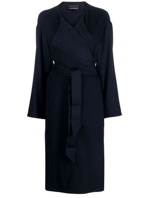 Emporio Armani belted wool-blend coat - Blue