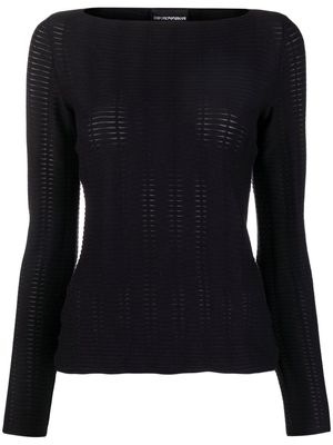 Emporio Armani boat-neck textured-knit jumper - Black