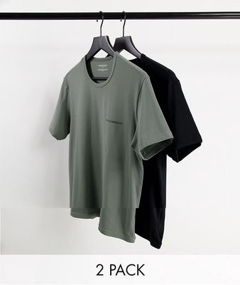 Emporio Armani Bodywear 2 pack core logoband t-shirts in black/ gray-Multi