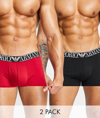 Emporio Armani Bodywear 2 pack trunks with large contrast logo in black/ red-Multi