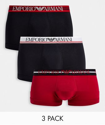 Emporio Armani Bodywear 3 pack trunks with mixed waistband in black