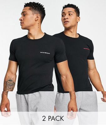 Emporio Armani bodywear core logo 2 pack T-shirts in black-Multi