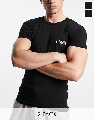 Emporio Armani Bodywear logo 2 pack t-shirts in black