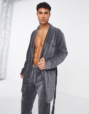 Emporio Armani Bodywear lounge ribbed velour short night robe in gray