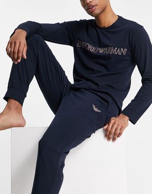 Emporio Armani Bodywear megalogo pajama set in navy