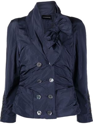 Emporio Armani bow-detail double-breasted fitted jacket - Blue