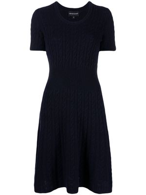 Emporio Armani cable-knit flared dress - Blue