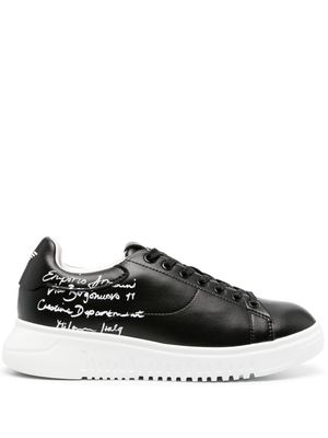 Emporio Armani calligraphy-print leather sneakers - Black