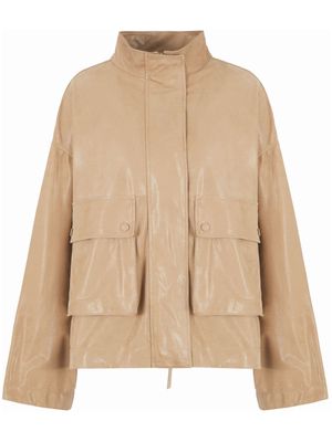 Emporio Armani cargo-pocket leather jacket - Brown