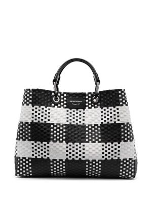 Emporio Armani check-pattern woven tote bag - Black