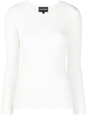 Emporio Armani chevron-pattern round-neck jumper - White