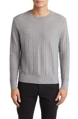 Emporio Armani Chevron Textured Wool Crewneck Sweater in Grey