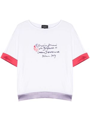 Emporio Armani contrasting-trim logo-print T-shirt - White
