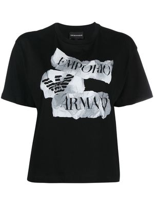 Emporio Armani Crumpled Paper logo T-shirt - Black