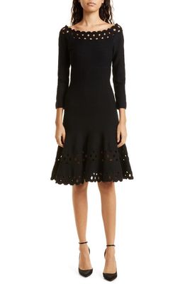 Emporio Armani Cutout Long Sleeve Fit & Flare Dress in Nero