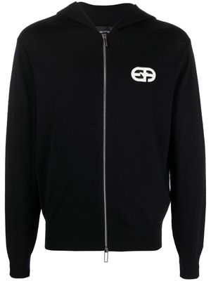 Emporio Armani debossed-logo zip-up hoodie - Blue