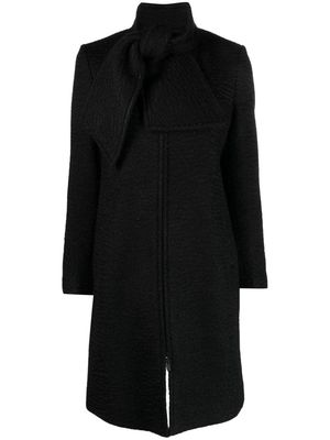 Emporio Armani detachable-bow zip-up bouclé coat - Black