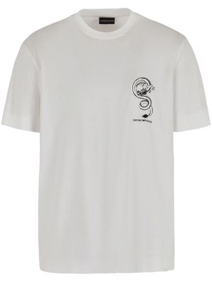 Emporio Armani dragon-embroidered crew-neck T-shirt - White